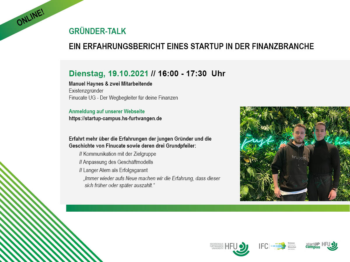Flyer: Gründer-Talk, Ein Erfahrungsbericht eines Startup in der Finanzbranche