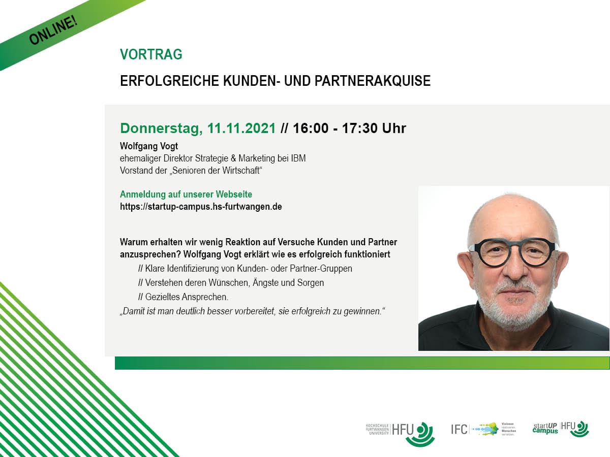 Flyer: Vortrag - Erfolgreiche Kunden- und Partnerakquise, mit Wolfgang Vogt von den Senioren der Wirtschaft
